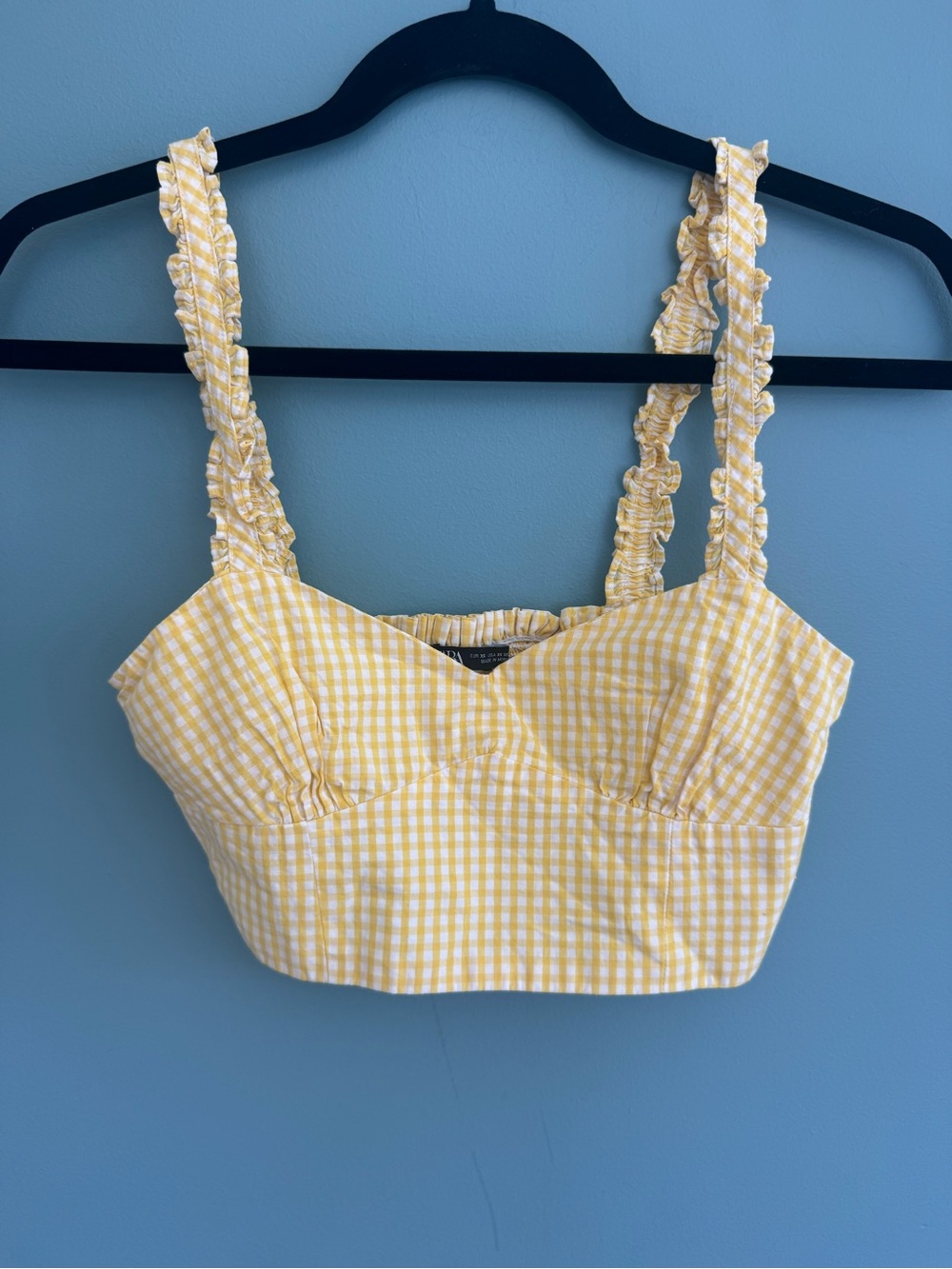 Zara Yellow Gingham Ruffle Strap Crop Top